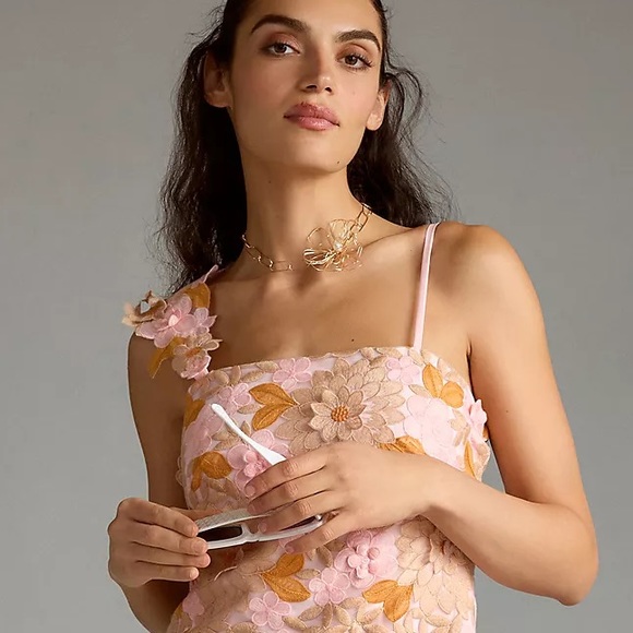 Anthropologie Floral Appliqué Embroidered Dress - Picture 6 of 15